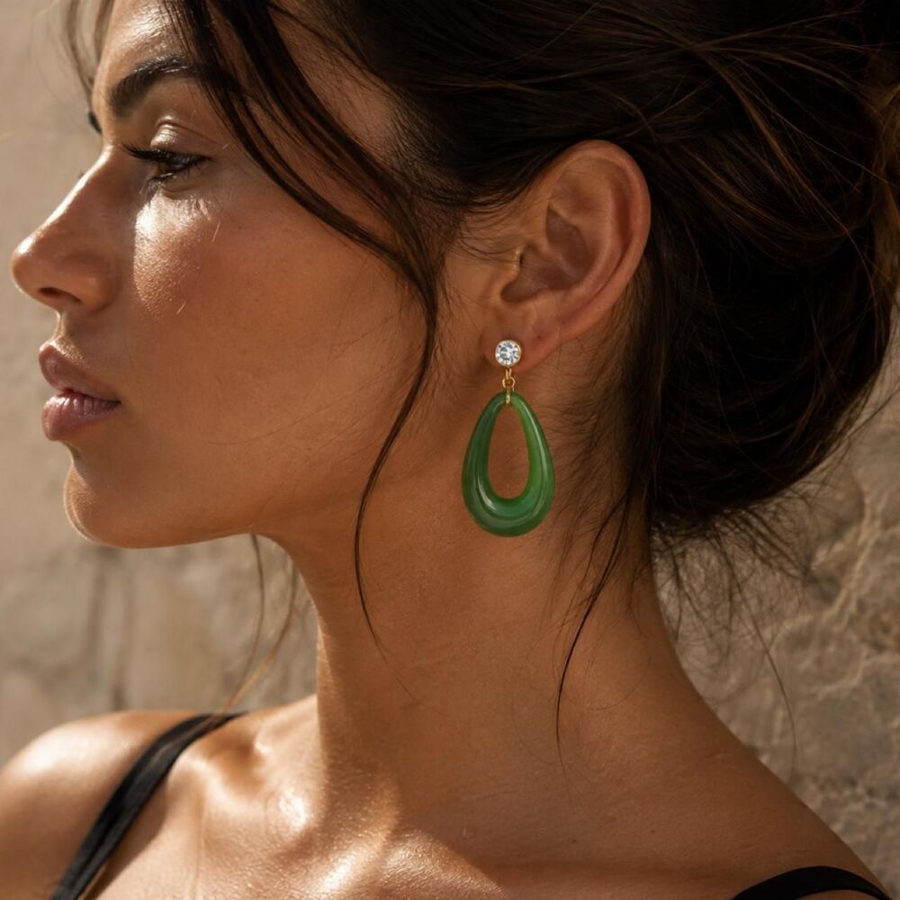 green teardrop earrings D218